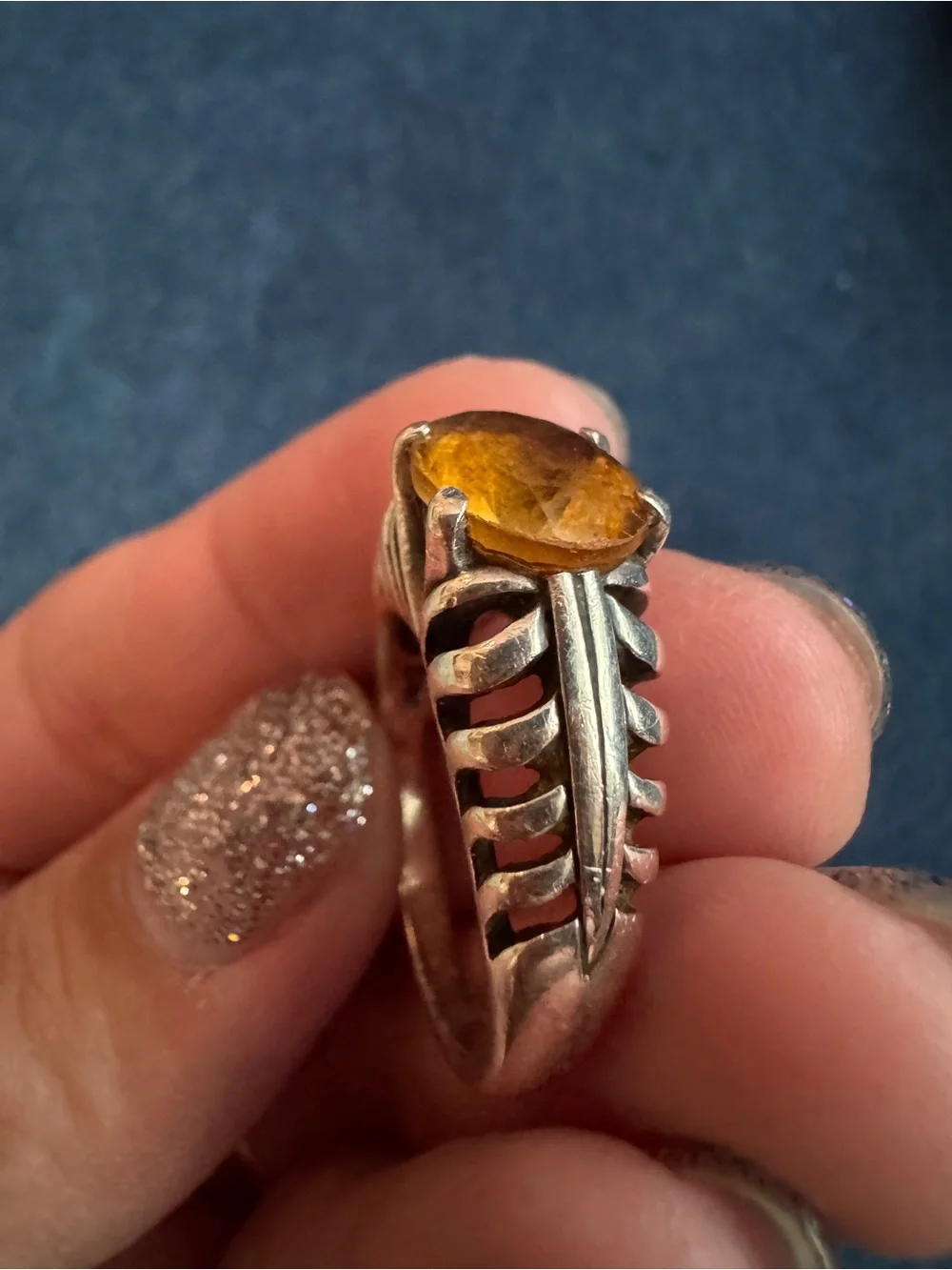 Vintage Kabana 925 sterling silver faceted oval citrine Ring Size 9